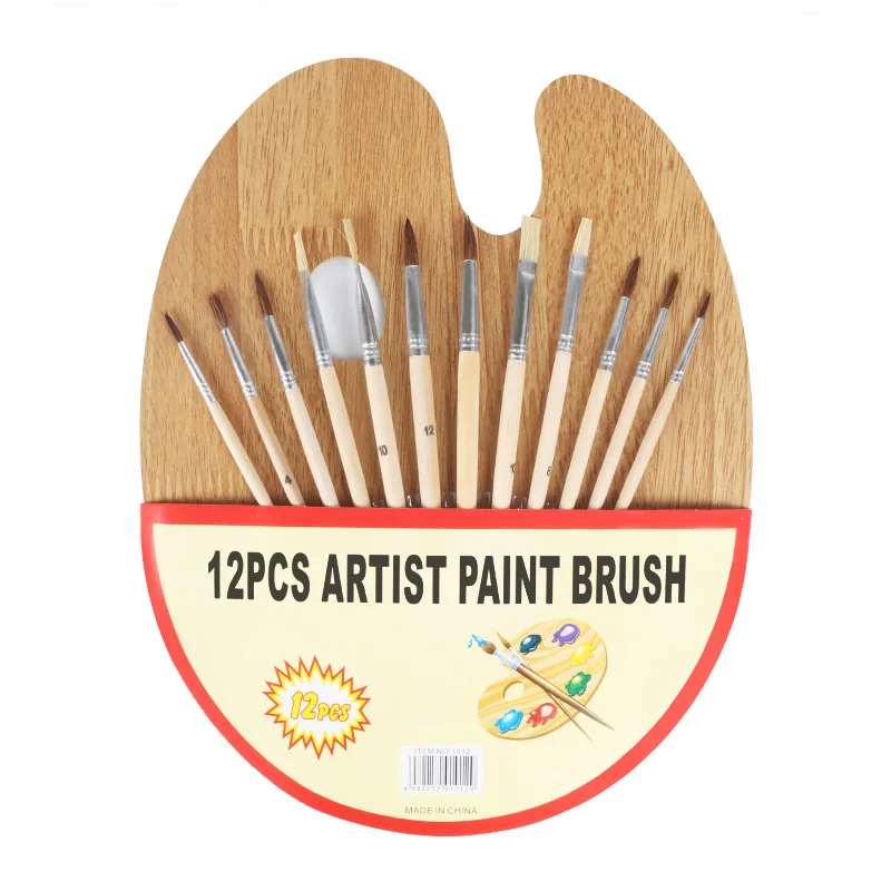 

Artist 12Pcs Wooden Bristle Painting Brushes Set with Palette