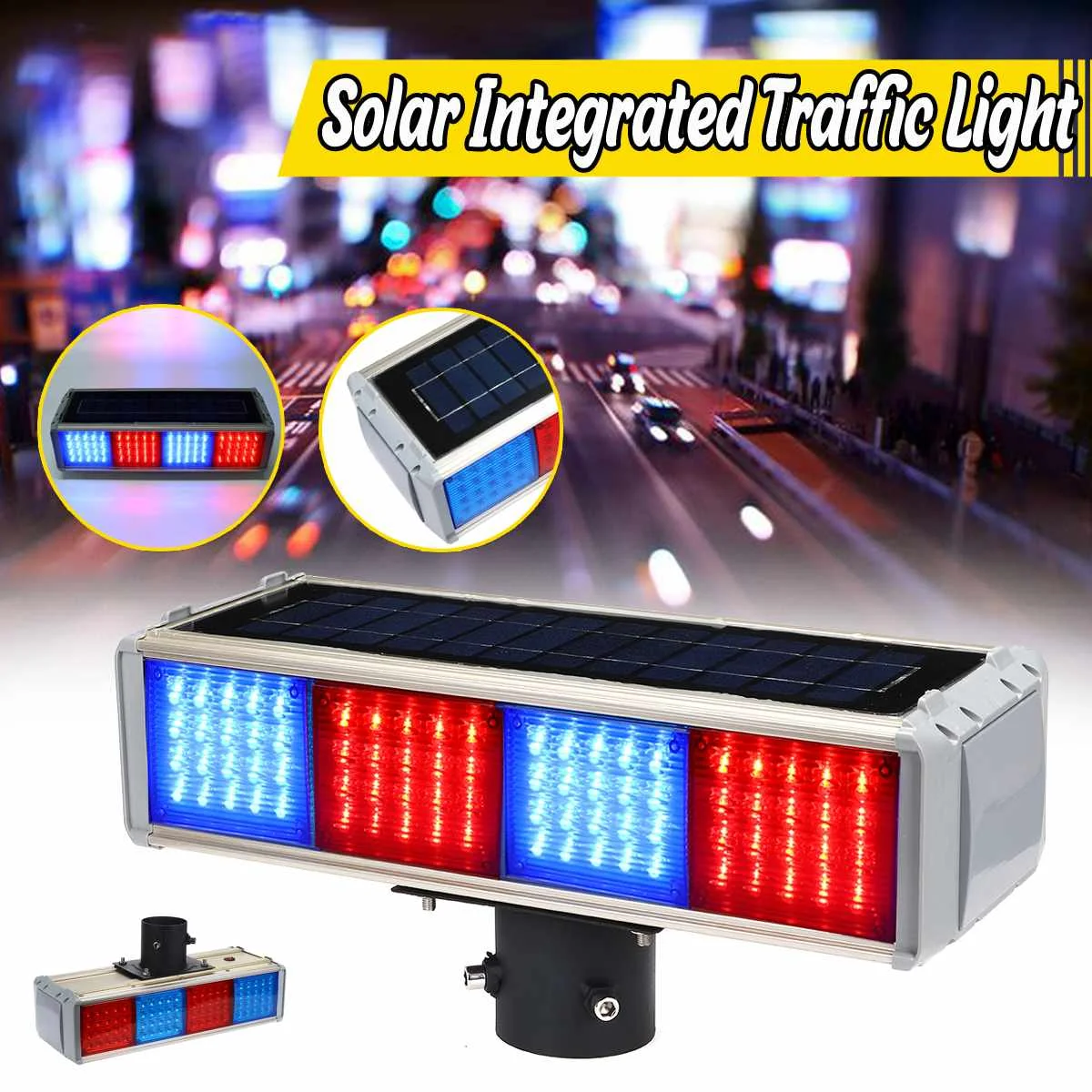 

Blue Red Solar Integrated Traffic Light Emergency Light solar Polycrystalline Led lamp Beacon Lamp warning Traffic Light
