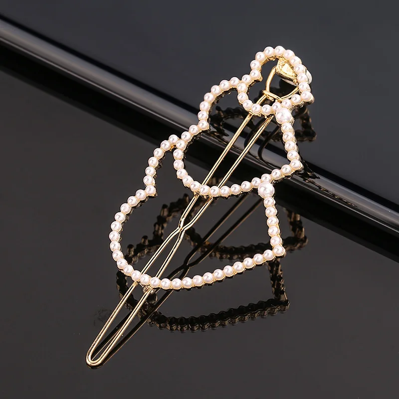 New Fashion Metal Love Heart Hair Clip Elegant Pearl Round Barrette for Women Girls Sweet Hairpins Barrettes Hair Accessories head wrap for women Hair Accessories