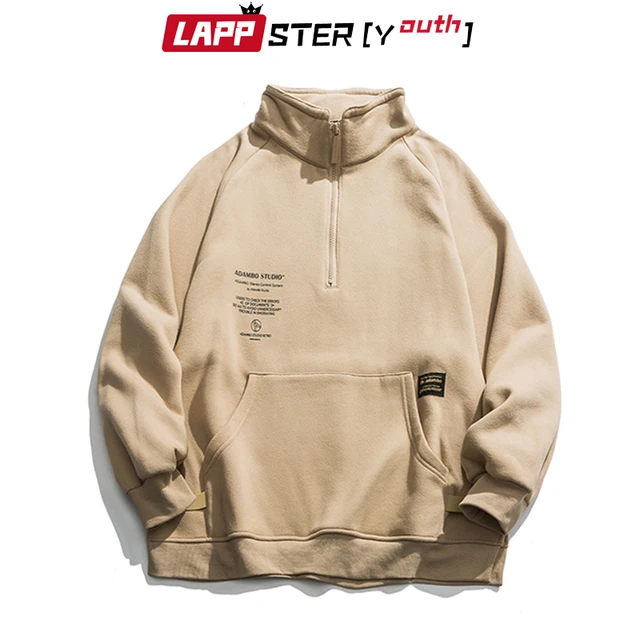 LAPPSTER-Youth Men Fleece Pocket Harajuku Hoodies 2021 Mens Oversized Streetwear Sweatshirts Korean Hoodie Hip Hop Black Clothes 1