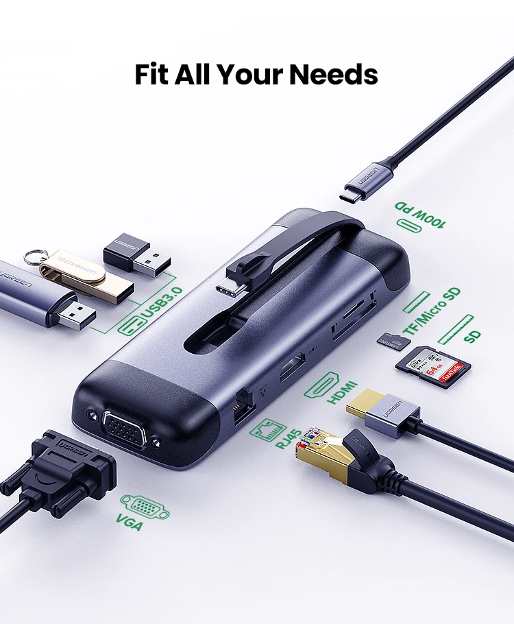 Ugreen USB C концентратор портативный type C к Мульти USB 3,0 концентратор HDMI адаптер док-станция для MacBook Pro Air USB-C 3,1 разветвитель порт type C концентратор