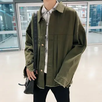 

Autumn Retro Denim Jacket Men's Fashion Solid Color Old Casual Denim Jackets Mens Streetwear Loose Hip Hop Bomber Jacket Men