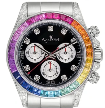 

LuxuryNew Brand Men Automatic Mechanical Rainbow Diamond Stainless Steel Silver Rose Gold Black White Classic Sport Watch AAA+
