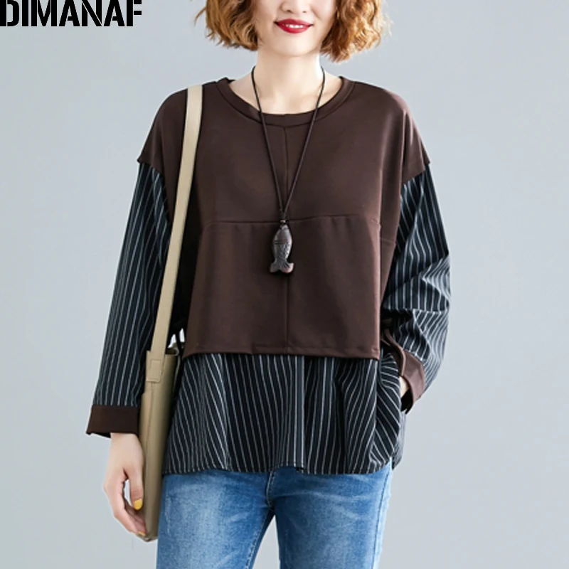 HanY9295-ka DIMANAF Spring Plus Size Women Blouse Shirt Lady Tops Tunic Basic Casual Cotton Loose Striped Long Sleeve Spliced Female Clothes - Цвет: HanY9295-ka