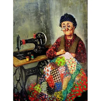 

DIY 5D Diamond Painting Sewing Machine Old People Diamond Embroidery Full Round Drill Rhinestones Mosaic Home Decoration Gift