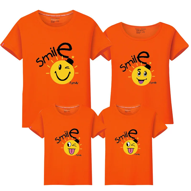 

New Mother Father Baby Daughter Fashion T-shirts Smile Letters Girls Short Slevee Son Shirt Family Matching Outfits