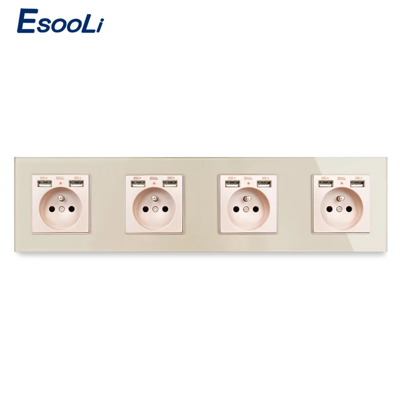 Золотая настенная Хрустальная панель Esooli 4 клавиши электрическая розетка с