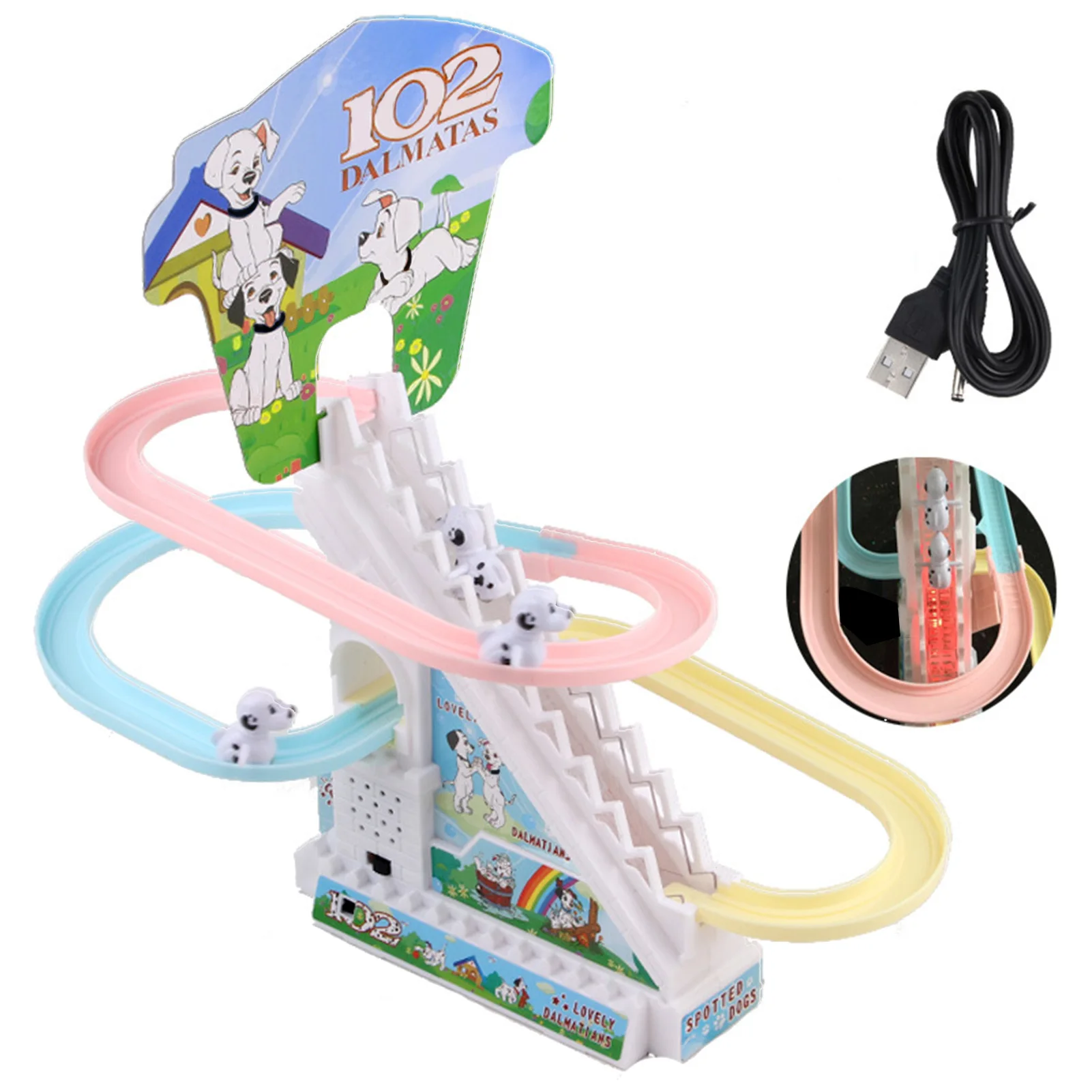 New Track Toy Climb Stairs Children Kids Classic Cartoon Ducks Roller Coaster Toy Set Electric Music Light Birthday Gift
