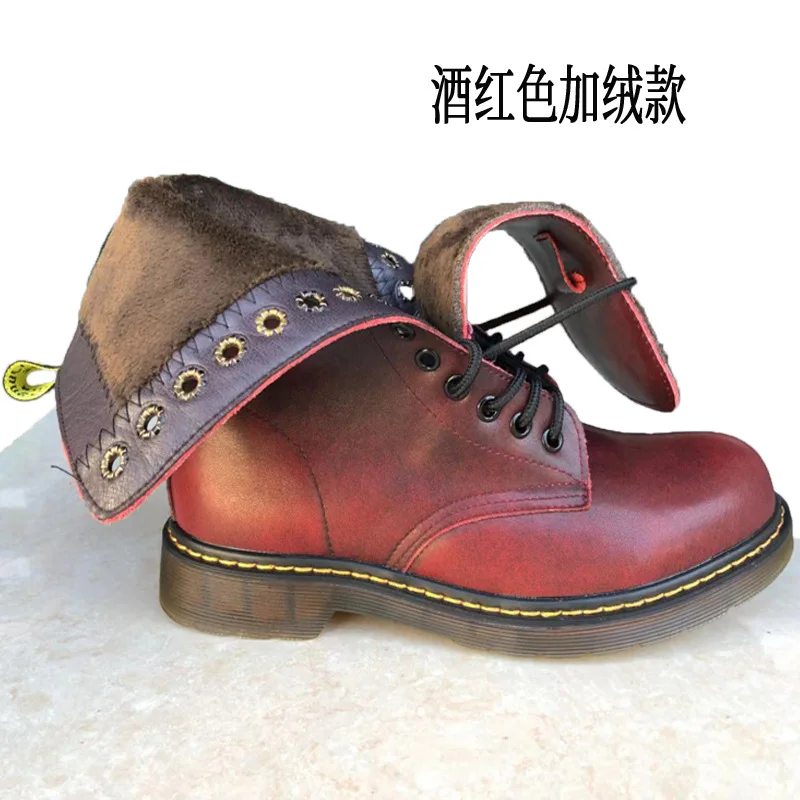 Winter Motorcycle Shoes Motocross Bottes Racing Motocross Shoes Leather Moto Martin Boots Racing Motorbike Boot Large size 38-48 - Цвет: Burgundy cotton
