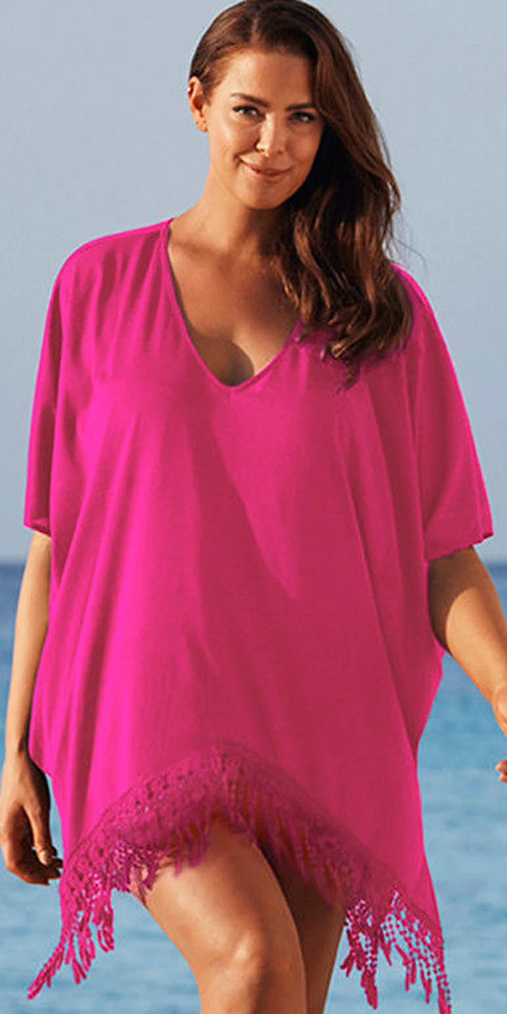 Tops or Tees USA Women Plus Size Ladies Bikini Tassel Swimwear Swimsuit Cover Up Beach Dress