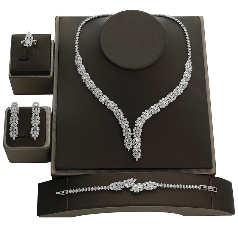 Jewelry Set HADIYANA Gorgeous Vintage Ladies Wedding Party Engagement Necklace Earrings Ring Bracelet Set BN7945 Bijoux Mariage