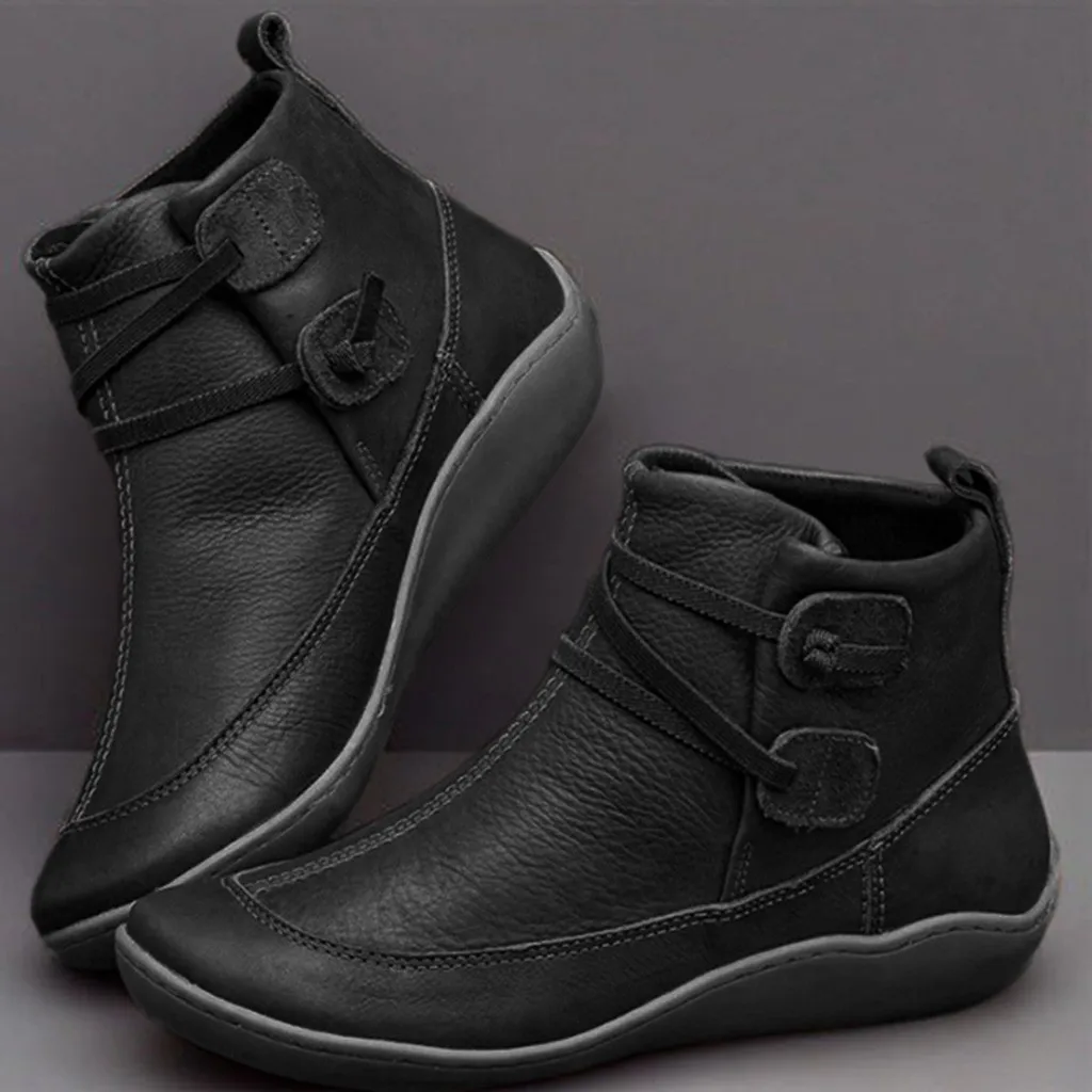 Women's Snow Boots Vintage Leather Boots Flat Waterproof Winter Round Toe ankle boots for women Versatile Platform boots women
