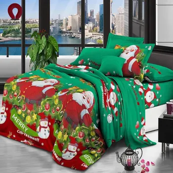 

3D Merry Christmas Bedding Set Covered Green Santa Quilt Bed Set Gift Free Shipping