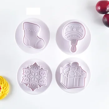 

4pcs Stamp Biscuit Mold Christmas 3D Cookie Plunger Cutter Pastry Decorating DIY Food Fondant Baking Mould