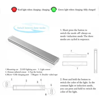 

Sensor Light 60LED USB Charging Night Light Bar Infrared Induction Lamp Portable PIR Motion 1000mAh Energy Saving Stairway