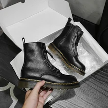 Black patent leather woman boots lace-up platform boots for women warm plush winter boots for women street style shoes