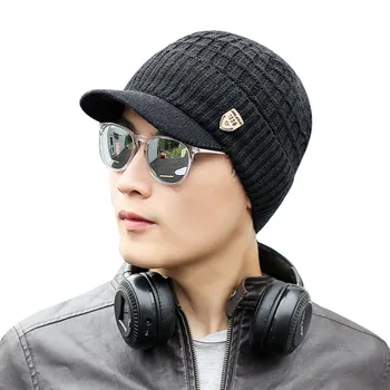 

Men's winter Fall hat fashion knitted black ski hats Thick warm hat cap Bonnet Skullies Beanie Soft Knitted Beanies #L5