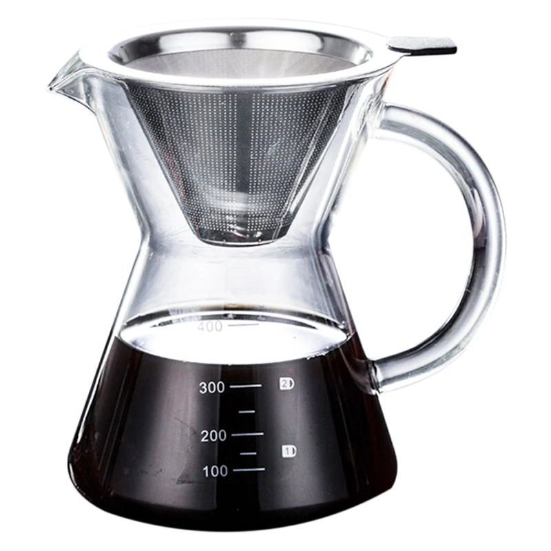 

400Ml Pour Over Coffee Maker Drip Thicken Glass Container Hand Percolators Stainless Steel Coffee Filter Home Drinkwares