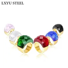 Luxury Bohemia Crystal Women Wedding Rings Gold Stainless Steel Colorful Stone Finger Rings For Party Engagement Jewelry
