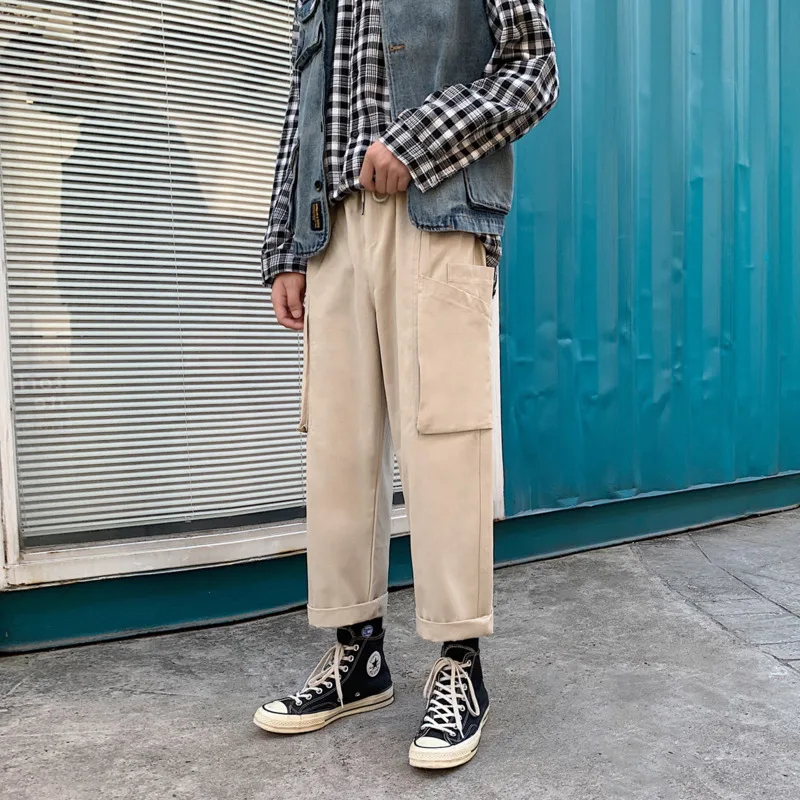 

Spring Summer Casual Pants Men's Fashion Solid Color Multi-pocket Overalls Men Streetwear Hip-hop Loose Straight Trousers Mens