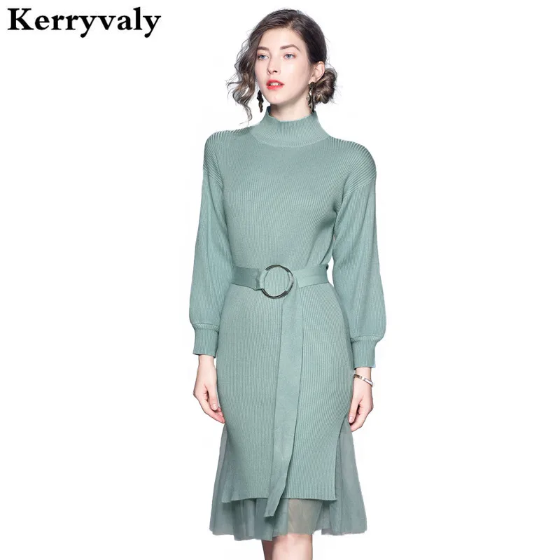 

Women Two-piece Long Sleeve Knit Sweater Dress Moda Mujer 2019 Princess Midi Party Ladies Dress Sukienki Damskie K9011