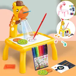 Crianças projetor pintura conjunto 24 padrões projetor placa de pintura pequena mesa aprendizagem precoce ferramenta pintura natal presente