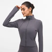 Спортивная куртка с отверстиями и длинными рукавами для большого пальца, фитнес-кофта для бега, женский укороченный топ для йоги, куртка на молнии, тонкая спортивная кофта с карманом на молнии