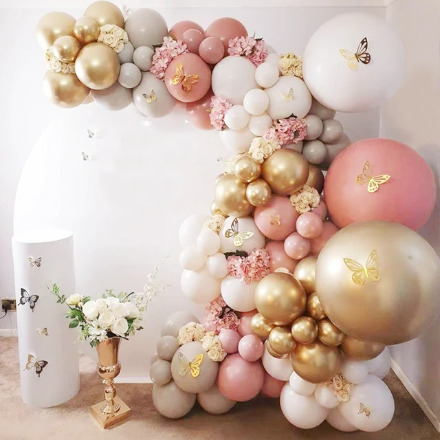 105Pcs palloncini rosa bianchi Kit arco ghirlanda metallo cromato oro  lattice palloncino Baby Shower Globos decorazione di nozze di buon  compleanno - AliExpress