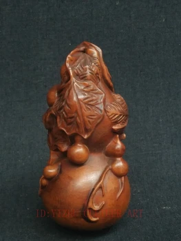 

YIZHU CULTUER ART Collection Hand Carving Chinese Old Boxwood Cucurbit Form Statue Decoration