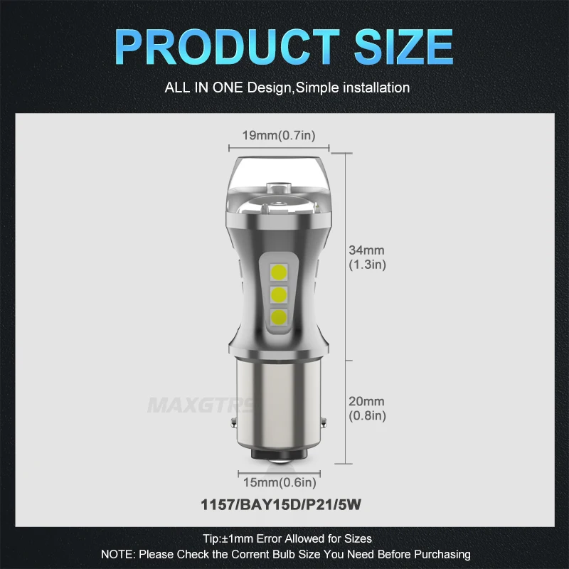 MAXGTRS LED ڵ  1157  ȣ 극ũ   DRL Ʈ 3030, BAY15D LED, 2x P21/5W, 18 LED smd ο , 6000K ȭƮ