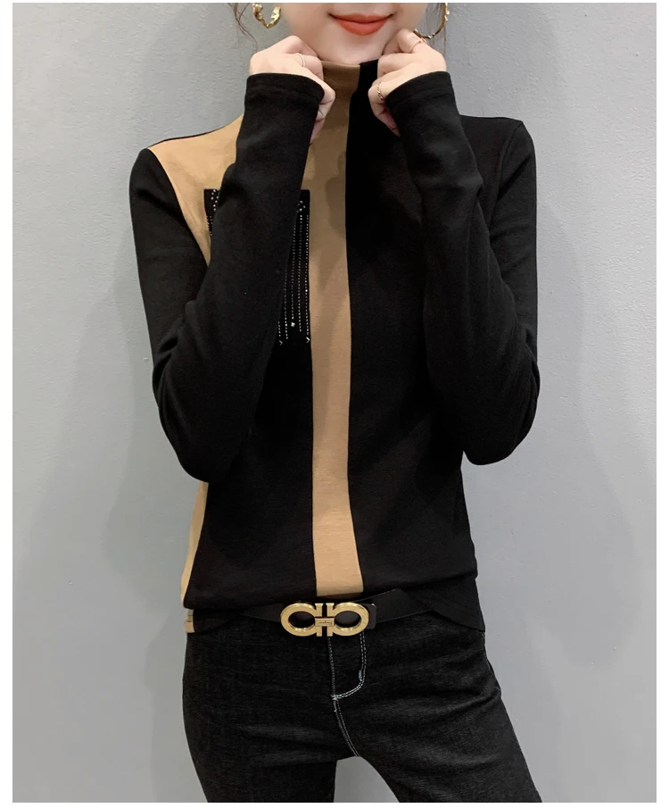 Корейская тонкая рубашка с длинным рукавом для женщин Blusas Mujer De Moda Модные топы для офисных леди, повседневные топы с круглым вырезом и стразами 7840 50