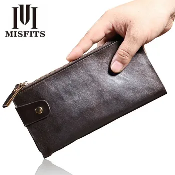 

MISFITS Brand Genuine Leather Men Wallet with Card Holder Large Capacity Coin Pouch Male Luxury Long Clutch Bags Free Shipping