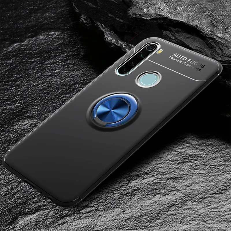 Чехол-невидимка для Xiaomi Redmi Note 8 T, чехол для Xiaomi Redmi Note8T Note 8 t, мягкий силиконовый чехол с кольцом - Цвет: Blue Black