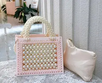 Pink Осень и зима вид женской сумки Корейская акриловая ручная работа жемчужная маленькая квадратная сумка на ремне Наклонная Сумка - Цвет: Pink