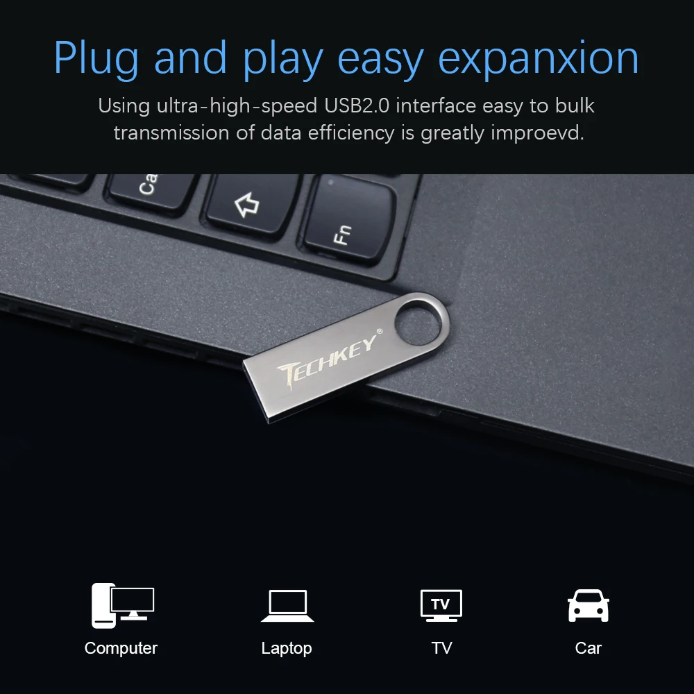 USB флеш накопитель Techkey металлическая Водонепроницаемая флешка на 32 ГБ 16 64 128