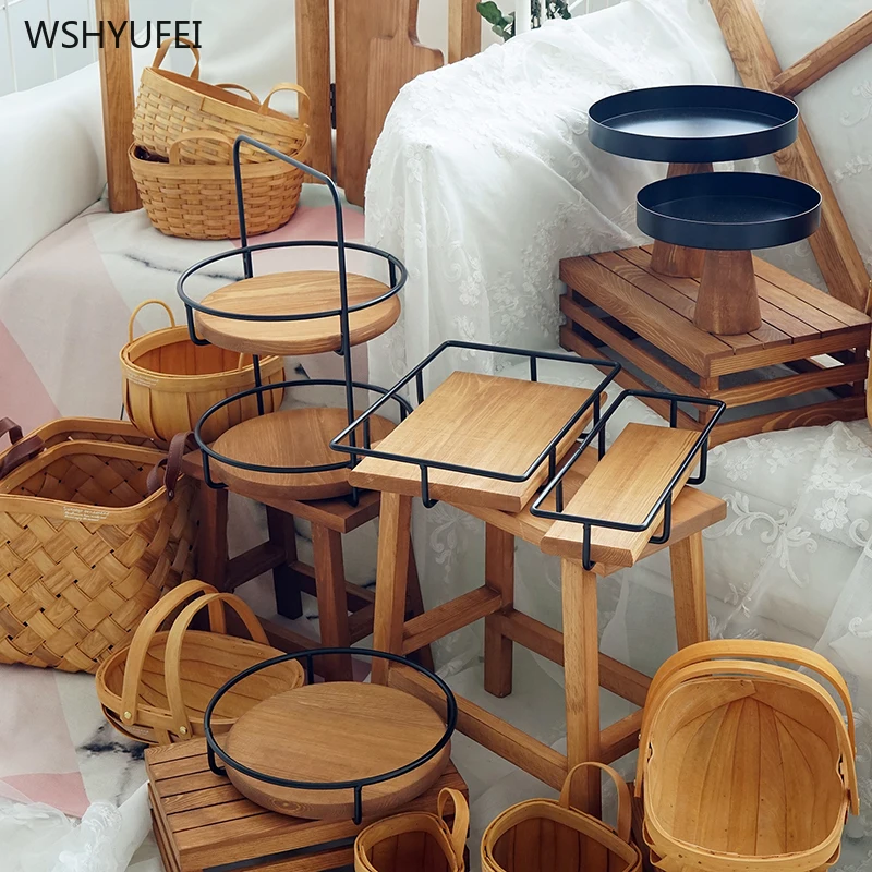  Direct red brown series wooden dessert tray Mori cake stand party props dessert table wedding theme