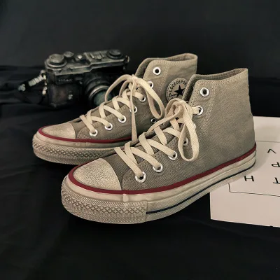 beige high Обувь Для женщин из парусины вулканизованные грязный обувь, женские кроссовки однотонные Цвет классический Стиль, на шнуровке, в стиле унисекс; обувь для влюбленных; для мальчиков; мужская обувь - Цвет: beige high