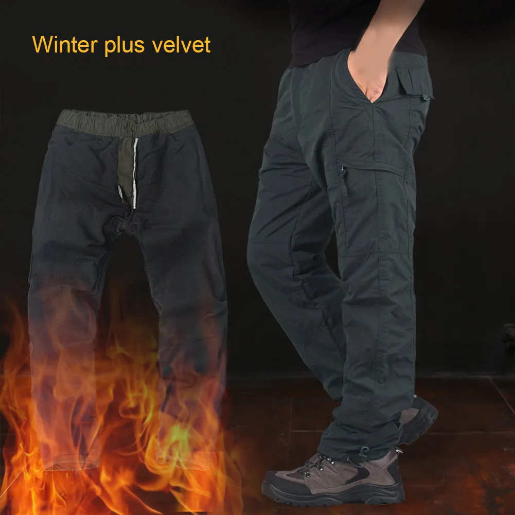 

Men Working Winter Warm Thermal Fleece Lined Pants Multi-Pockets Thick Loose Trouser C55K Sale
