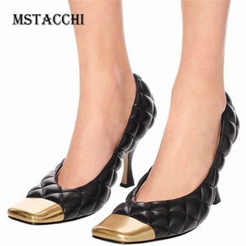 

MStacchi Spring Autumn Fashion Shoes Woman High Heel Metal Square Head Slip On Heels For Women Wedding Shoes Sexy Ladies Shoes