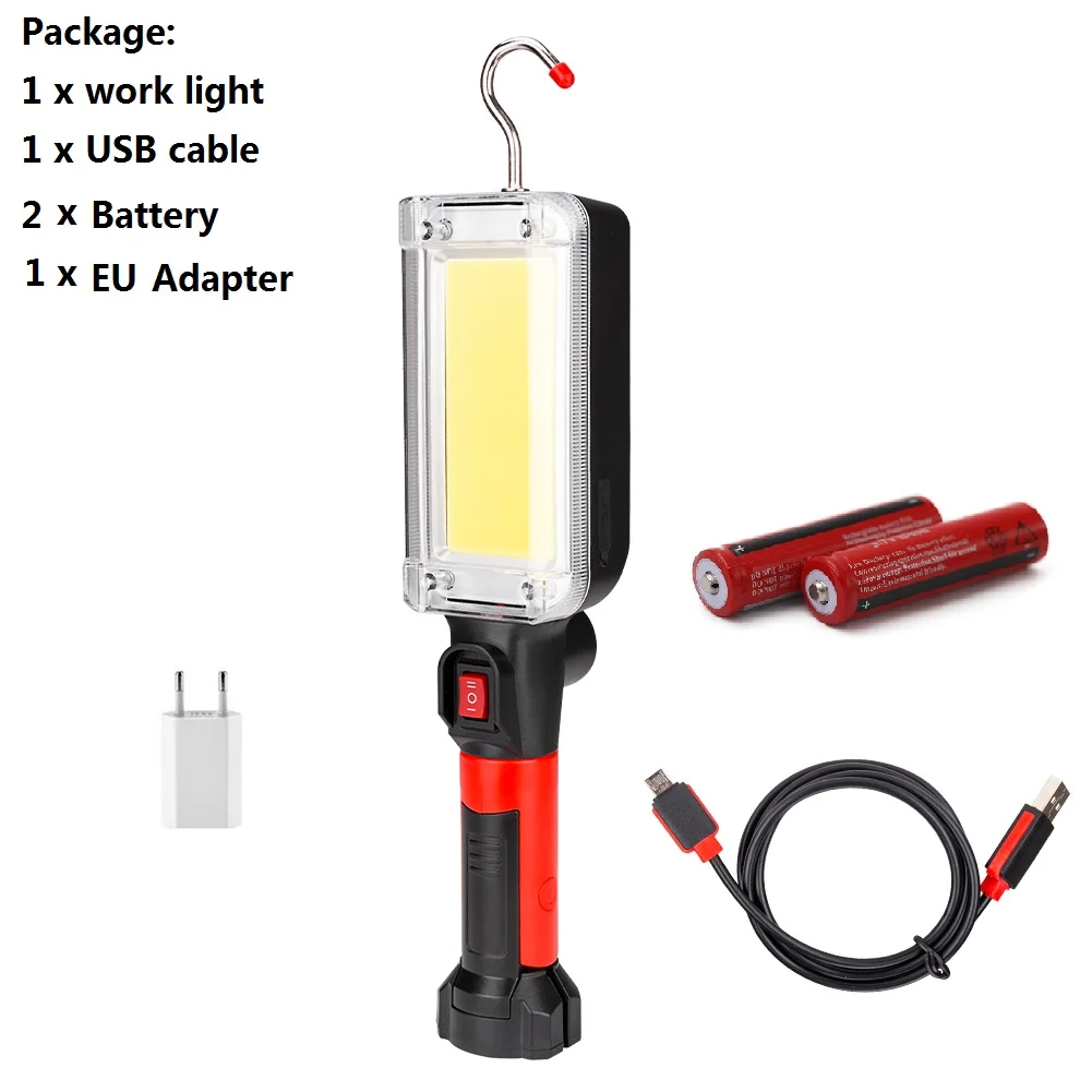 Cob светодиодный рабочий свет Cob прожектор светильник 700LM USB Перезаряжаемый 18650 флэш-светильник светодиодный портативный магнитный рабочий светильник с зажимом для кемпинга - Испускаемый цвет: With Battery