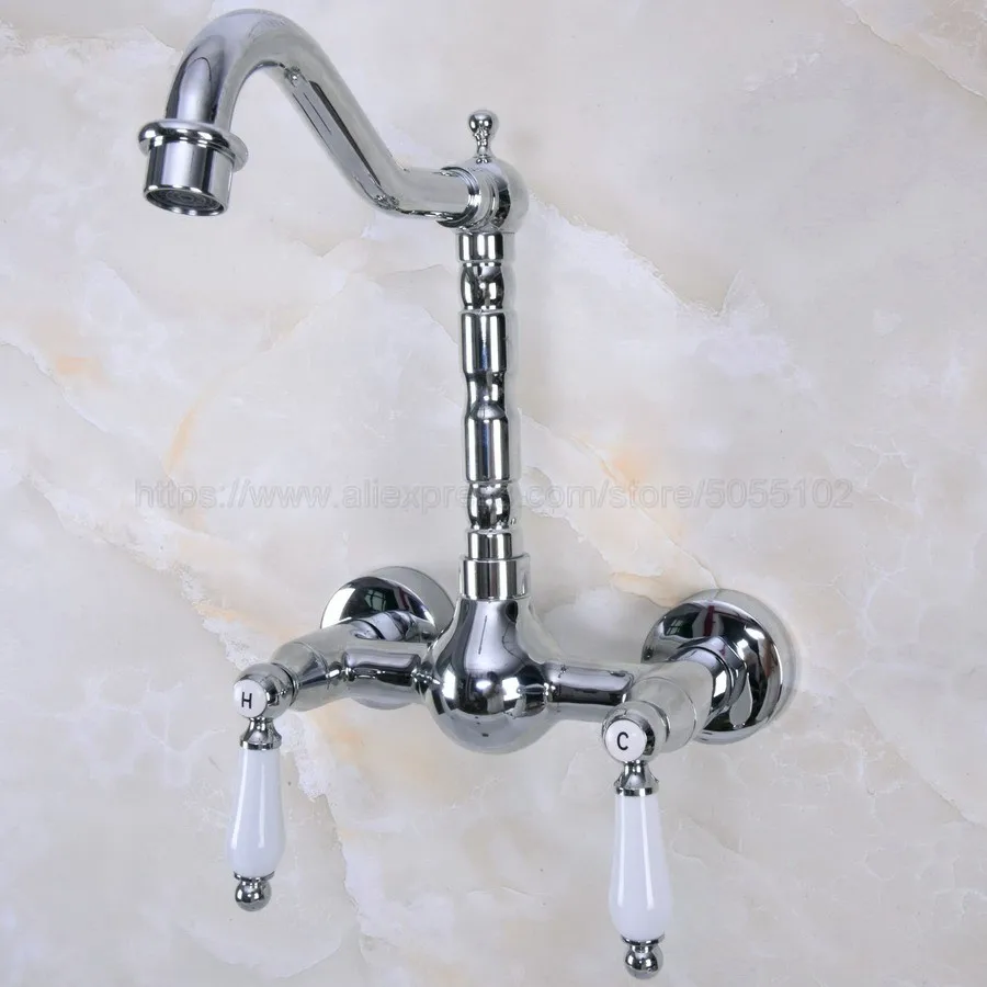 Polished Chrome Bathroom Sink Faucet Kitchen Wall Mounted Swivel Spout Vessel znf960 | Обустройство дома