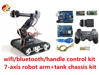 

SZDOIT Wifi/Bluetooth/Handle Control 7DOF Vehicle Robot Full Metal 7-axis Robot Arm + TC100 Tank Chassis Kit Servos for Arduino