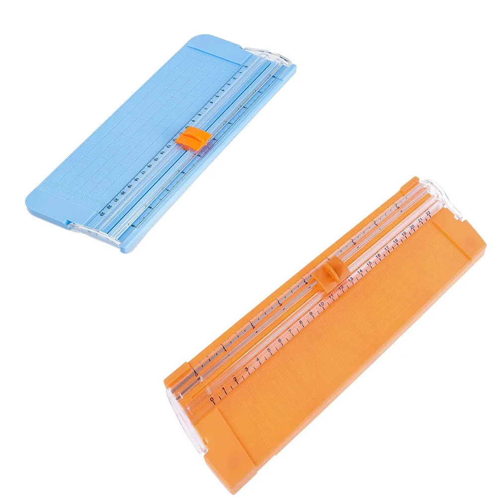 2 шт бумажный триммер гильотина Мини Портативный A4/A5 размер карты резак Фото, скрапбукинг триммер с защитой пальцев линейка-слайд - Цвет: Blue-Orange