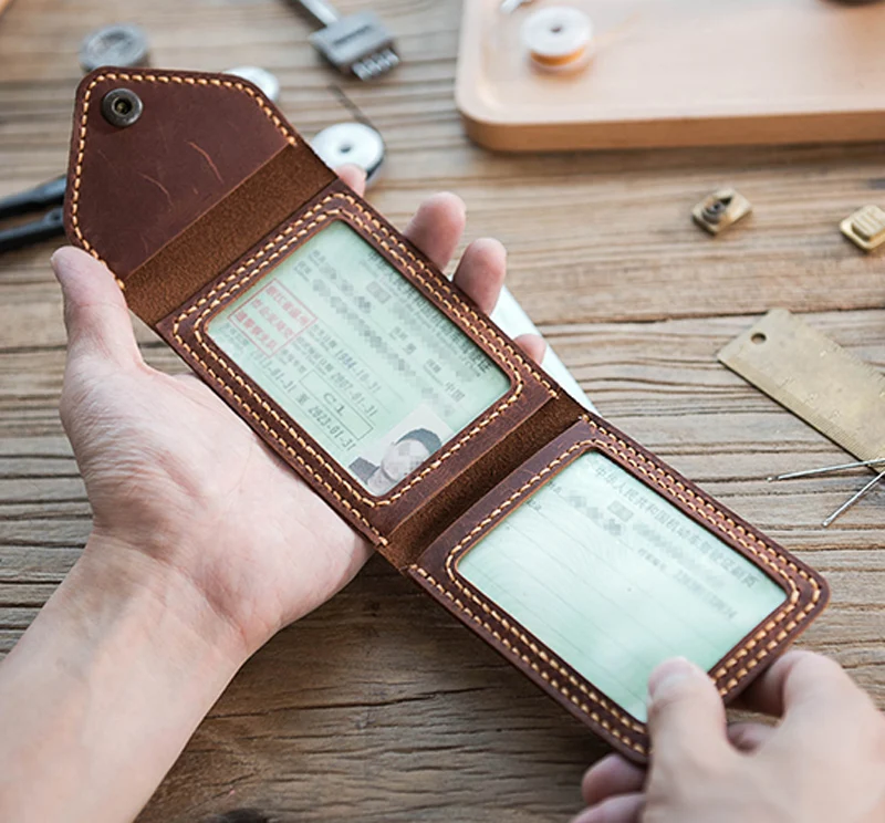 Wallet Card Holder Leather Wallet Vintag Handmade Crazy horse Genuine Leather Card Holder Men