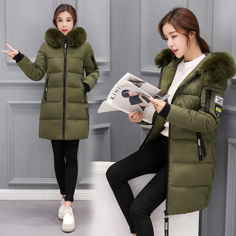 Зимние Для женщин куртка Новая модная теплая куртка Для женщин парки меховой воротник с капюшоном размера плюс, зимнее пальто Для женщин - Цвет: Army green