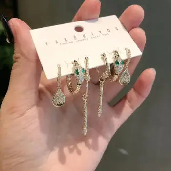 

June new product women cute wax inlaid heavy industry 6 sets of personality earrings