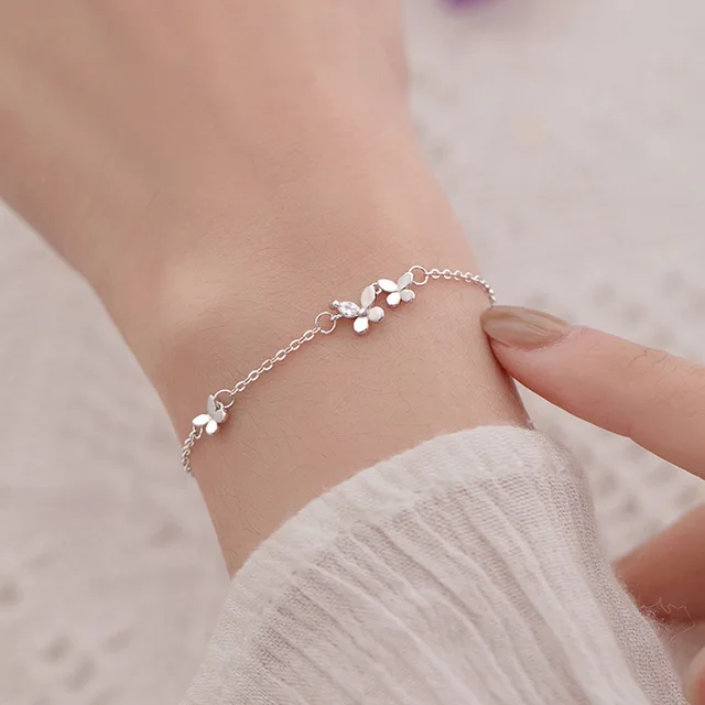 Silver Diamond Butterfly Bracelet, Adjustable Fashion