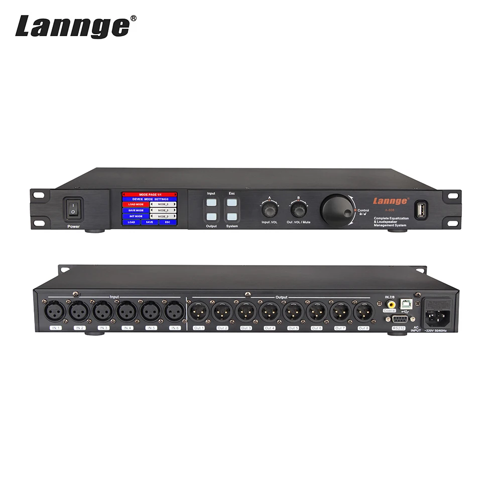 Lannge A-808 8 и SPDIF/Toslink Цифровой аудио процессор ЖК-дисплей сенсорный экран 32bit DSP с USB