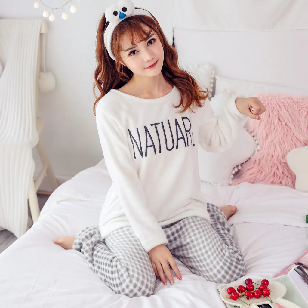 Фланелевая рубашка и штаны, Пижама для женщин, зимняя теплая одежда для сна, комплекты одежды для сна, Женская пижама с длинным рукавом, одежда для сна# LR3