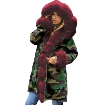 

Outwear Slim Shopping Winter Warm Daily Faux Fur Outdoor Office Casual Women Hooded Coat Thicken Parkas Camouflage